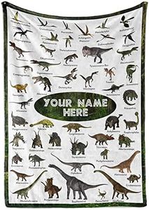 Personalized Dinosaur Blanket for Kids, Ships Next Day - Dino Throw Blanket for Boys and Girls, Toddler Bed, Room & Bedroom Decor - Educational Blankets for Children - USA Based (Fleece - 50x60)