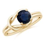 GOLDHARTZ Natural Gemstone Round Solitaire Infinity Knot Ring for Women | 12 Birthstones | 925 Sterling Silver | 18kt Yellow Gold Overlay | Engagement Ring (GH0165-Blue-sapphire Ring_22)