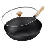 Jobin Wok with Lid Non Stick – 30cm Carbon Steel Wok for Everyday Cooking – Frying Pan Ideal for 3-5 People for Induction, Gas, All Hobs