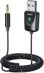 SOOMFON Receptor Bluetooth 5.3 Audio Coche USB Aux Adaptador Bluetooth Jack 3.5 Micrófono Incorporado, Aislador de Sonido y Chip de Reducción Ruido, para HiFi Estéreo Música y Llamadas Manos Libres
