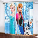 SNcek Frozen Blackout Curtain Set, Anime Anna and Elsa Olaf Curtains, Opaque for Children's Room, Living Room, Bedroom Decoration (150 x 166 cm (W x H) / 75 x 166 x 2.7 cm