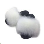 AuapTavw Women's Faux Fur Slides Slippers Fluffy Fuzzy Sandals Open Toe Furry Slide Flip Flop Indoor Outdoor, White, 11