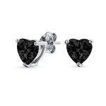 Black Cubic Zirconia Heart Shaped AAA CZ Solitaire Stud Earrings For Women .925 Sterling Silver 7MM