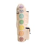 SkiD O2 Yoga Mat Bag, 7 Chakras, Double Straps, Cotton, Block Style 3 Pockets (Bottle Pouch, Zipper Pocket, Yoga Block Pocket)