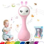 alilo Smarty Bunny Baby Rattle Musical Light Up Sensory Toys, Infants Newborns Baby Teething Toys 0-3-6-7-12 Months,1 Year Old boy/Girl Gifts 4 Music Modes and Color Recognition Function (Pink)