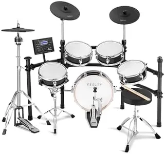 Fesley Electric Drum Set with Independent Kick Snare Drum HiHat Cymbal: Real Sample Sound Source, Bluetooth Electronic Drum Set with Dual Zone Mesh Drum Pad, Dual Zone Cymbal Full Size Adult Drum Set