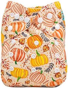 ALVABABY Baby Cloth Diaper Adjustable Washable Reusable for Baby Girls and Boys Infant Toddler Nappy 1 Pack with 2 Inserts Autumn Pumpkin H139-2T