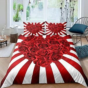 AOUAURO Fleur Coeur Rouge 3D Parure De Lit, 200X200 Cm 3 Pièces Housse De Couette Microfibre Confortable Ensemble De Literie Chambre À Coucher Élégant Classique Lit Imprimé Taie - Anti-Allergie