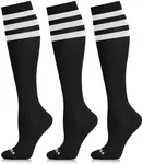 NEWZILL Compression Socks U.S Olympic Fencer Recommend for Men & Women 20-30mmHg ([3-Pairs] Stripes Black, L/XL)