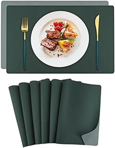 PU Leather Placemats for Dining Table, Set of 6 Double-Sided Two Colors Table Mats for Kitchen, Washable, Non-Slip & Heat Resistant Faux Leather Table Mat Set, Dark Green &Mint Green