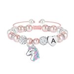 TINGN Unicorn Gifts for Girls Age 6-8 - Pink Pearl & Rhinestone Balls Heart Initial A Unicorn Bracelets for Girls Gifts Rainbow CZ Unicorn Bracelet Birthday Gifts Unicorn Gifts for Girls Jewelry