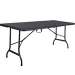 NOVECRAFTO 6ft Folding Table, Functional Indoor and Outdoor Foldable Trestle Table for All Occasions, Heavy-Duty Black Table Surface 70.8x27.5 In (180x70cm) with Steel Frame - Easy to Fold and Store