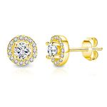 Spoil Cupid 14K Gold Plated 925 Sterling Silver Post Brilliant Round Halo Cubic Zirconia Stud Earrings Center Stone 4mm 6mm