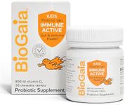 BioGaia Immune Active Kids | Probiotic + Vitamin D | for Digestive & Immune Health | Ages 3+ | Allergen, Dairy, Soy & Gluten Free | Trusted by Pediatricians | 30 Day Supply | Orange Flavored Chewable