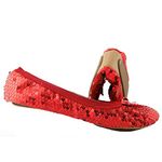 Sequin sparkle foldable portable shoes - Comfortable women ballet flats That foldup and fit in bag, Red, 12