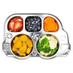 Tickle Tums - 304 Stainless Steel Divided Plates, 5 Sections Unbreakable Dinner Plates for Kids, Cute Bus Shape Kids Divided Plates for Picky Eaters, Lunch, Camping