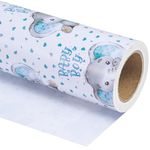 WRAPAHOLIC Baby Boy Wrapping Paper - Mini Roll - 17 Inch X 33 Feet - Adorable Blue Elephant Design for Baby Shower, Party, Holiday