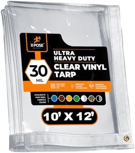 10' x 12' Clear Vinyl Tarp - 30 Mil Super Heavy Duty Transparent Waterproof PVC Tarpaulin with Brass Grommets - for Patio Enclosure, Temporary Wall, Camping, Tent Cover, Canopy - by Xpose Safety