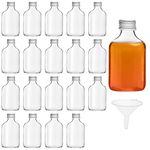 BELLE VOUS 50ml/1.7oz Glass Flask Liquor Bottles with Silver Caps & Funnel (20 Pack) - Empty Screw Top Miniature Favour Bottles for Weddings & Parties - Alcohol, Schnapps, Whisky, Shots & Spirits