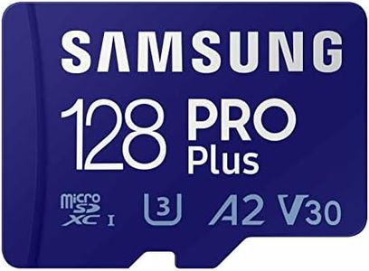 SAMSUNG PRO Plus microSD Memory Card + Adapter, 128GB microSDXC, Up to 180 MB/s, Full HD & 4K UHD, UHS I, C10, U3, V30, A2, for Android Smartphones, Tablets, GoPRO, and DJI Drone (MB MD128SA/AM)