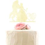 Beauty and Beast Wedding Cake Topper, Beauty and Monster Silhouette, Mr & Mrs Wedding Party Decorations, Bride and Groom, Gold Glitter