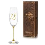 NUPTIO Champagne Flutes 18th Glasses: Birthday Prosecco Gold Crystal Engraved Flute Glass with Wooden Box Personalised Gift Idea Present for Boy Girl Woman Friend 7.04oz