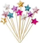 50Pcs Cupcake Toppers Heart Star and Crown Cupcake Picks Mini Cake Toppers Colorful Cake Decoration DIY Dessert Fruits Food Picks Party Decorative Accessories for Birthday Wedding Baby Shower (Star)