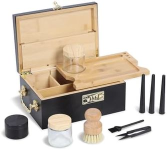 Bamboo Box Tray Set with Combination Lock, Decorative Box with Accessories for Storage Includes Removable Tray and Glass Jars, Lockable Home Decorative Box Set with Exquisite Handles(Black)