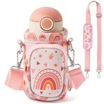 2ooya Boho Carrier Water Bottle - Boho Rainbow Carrier Bag with Strap for Kids Water Bottle Holder with Padded Strap Pocket Neoprene Insulated Bottle Bag for Boys Girls School Walking Hiking Camping