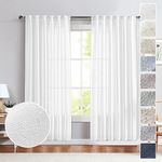 White Linen Curtains 72 Inches Long for Living Room 2 Panels Back Tab Light Filtering Privacy Farmhouse Flax Blend Sheer Curtain Drapes for Cabin Cottage Villa Window Rideau Blanc Salon Moderne Boheme