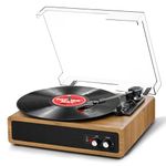 Record Player, FYDEE Vinyl Record Player with Built-in Stereo Speakers, 3-Speed 33/45/78 RPM Vinyl Player, Bluetooth Turntable for Vinyl Records, Supports RCA Output and AUX Input - Natural Wood