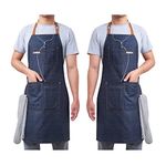 KPD 2 Pack Blue Unisex Adjustable Bib Denim Apron for Family Chef, Kitchen, BBQ and Studio,Cooking Apron for Kitchen and Home, Blue, Blue aprons