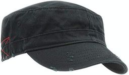 The Vintage Year Washed Cadet Cotton Twill Adjustable Military Radar Distressed Sport Caps, Distressed Black, One Size