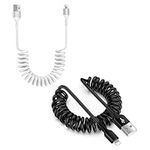 Coiled USB A to Lightning Cable 2Pack, Apple Carplay & MFi Certified, Retractable iPhone Charging Cable with Data Sync [0.46M stretch to 1.83M], Apple Coiled Cable for iPhone14/13/12/11/X/Xs/XR/i Pad