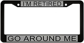 oFloral I'm Retired Aluminum Alloy License Plate Frame Go Around Me Black Grey Applicable to US Standard Car Metal Car Tag Frame Funny Front License Plate Cover Holder for Women Men(1 Pack)