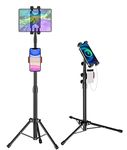 Ipad Tripod Stand, Height Adjustable iPad Tripod Tablet Stand Floor with 2 Holders for iPad Pro 12.9/11/10.5/9.7, iPad Air, iPad Mini 6/5/4/3/2, Samsung Tab, Switch and All 4-13in Tablets & Phones