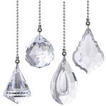 4Pcs Crystal Prisms Charm Pendant Ceiling Fan Pull Chain Extender with Ball Chain Connector