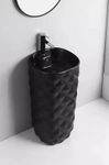 B Backline Ceramic Pedestal Wash Basin Free Standing Wash Basin Bathroom Pedestal Basin For Living Room & Bathrooms 16 X 16 X 33 Inch (Black Matt)