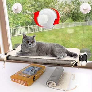 ZALALOVA Cat Perch, Cat Window Seat Large Sturdy Cat Bed Fleece Blanket 2025 Latest Screw Suction Cups Cat Resting with Blanket(Brown)
