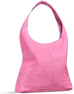 Italian Genuine Leather Hobo Bag for Women with Zipper | Large Soft Slouchy Shoulder Handbag Tote Bucket Purse Pocketbook (Pink)
