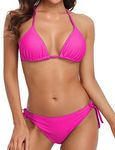 CharmLeaks Women Halter Bikini String 2 Piece Triangle Swimsuit Tie Side Swimwear (Pink,Medium)