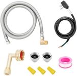 Solimeta Universal Dishwasher Installation Kit with 4 ft Stainless Steel Hose and Power Cord