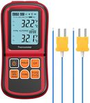 Kamtop Digital Thermometer, Dual Channel Thermometer with Two K Type Thermocouple Probes, High Temperature Meter Dual Measurement Meter Sensor Backlight LCD Thermometer for K/J/T/E/R/S/N Type