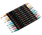 INK LAB Metallic Marker Pens Dual Tip 10 Colors Paint Pens for Black Paper Rock Painting Album Scrapbook Metal Ceramic Glass, Medium & Brush Tip