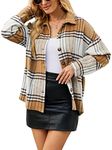 Yeokou Women's Fall Color Block Plaid Flannel Shacket Jacket Button Down Shirt Coat Tops(Tan-XL)