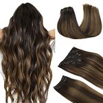 DOORES Hair Extensions Real Human Hair, Balayage Dark Brown to Chestnut Brown 20 Inch 9pcs 150g, Remy Hair Extensions Clip in Human Hair Extensions Clip ins Natural Hair Extensions Thick Straight Hair