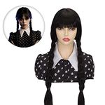 Wednesday Addams Wig | FVCENT 26" Long Black Braided Wigs for Women Girls Wednesday Costume Wig with bangs for Halloween Party Costume (with bangs) (Adult)