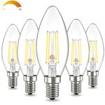 Volxon E12 LED Bulb Dimmable, C35/B11 Chandelier Light Bulbs 5W Equivalent 60 Watt, Daylight White 5000k 550 LM Candelabra LED Bulbs, Clear Glass, ETL Listed, CRI 85+, Pack of 5