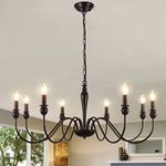 ASHUAQI Chandelier Living Room Industrial Black, 8 Lights Classic Modern Candle Hanging Lighting, Metal Chandelier Dining Room With E14 Socket, Vintage Chandeliers for Bedroom, Kitchen, Corridor