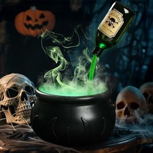 Zesua Halloween Decorations Indoor - DIY Floating Potion Set with Witches Cauldron and Mist Maker - Spooky Vintage Black Plastic Bowl Hocus Pocus Party Decor for Home Table Mantel Kitchen Room